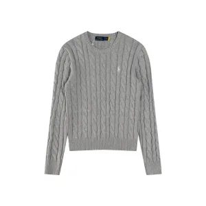 AAA High Quality Ralph Lauren Sweater Red Cotton Pure Cable Knit Easy To Match Embroidery