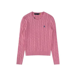 AAA Ralph Lauren Sweater Red Cotton Pure Cable Knit Easy To Match Embroidery