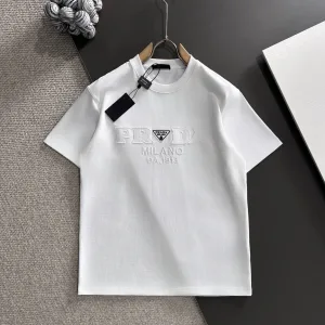Reps Prada Short Sleeves White Cotton Pure Spring Autumn Embroidery