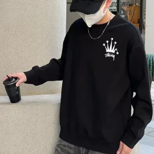 High Quality AAA Stussy Hoodie Black Cotton Fleece Autumn