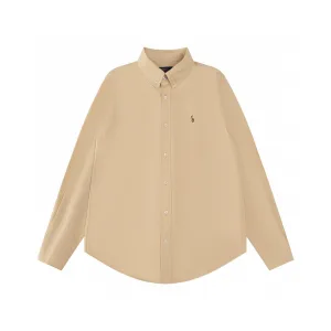 Luxury Designer Ralph Lauren Long-Sleeved Shirt Red Cotton Pure Down Oxford Cloth Simple And Versatile Embroidery