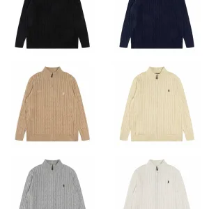 AAA Ralph Lauren Sweater Red Cotton Pure Cable Knit Simple And Versatile Embroidery
