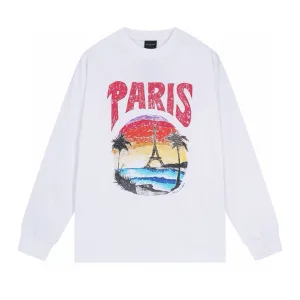Reps AAA Balenciaga Long-Sleeved Ash Cotton Pure Ribbed Fabric Embroidery