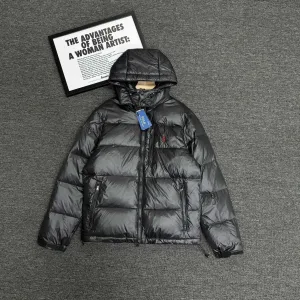 AAA Designer Ralph Lauren Jacket Red Duck Down Nylon Fleece Patent Leather Winter Embroidery
