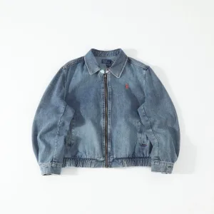Designer Ralph Lauren Jacket Blue Cotton Denim All-Day Comfort Clean Lines Slim Fit