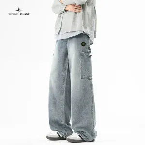 Luxury Stone Island Jeans Red Denim Retro Blue