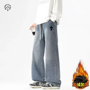 AAA Chrome Hearts Jeans Blue Fleece Denim Distressed Retro
