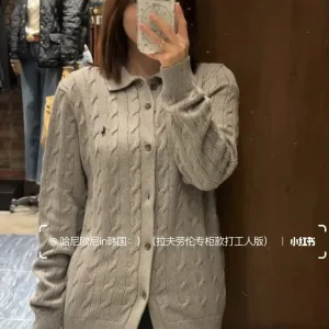Super Clone Ralph Lauren Outerwear Red Cotton Cable Knit Autumn Winter Embroidery