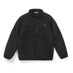 Luxury Prada Cotton-Padded Coat Ash Cotton Mulberry Silk Wool Down Nylon Genuine Leather Fabric Winter