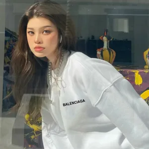 High Quality Balenciaga Sweatshirt Black Fleece Suede Autumn