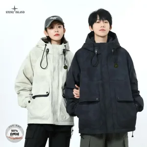 Reps High Quality Stone Island Coat Red Duck Down Woven Fabric Jacquard