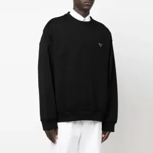 Luxury Designer Prada Hoodies Black Cotton Pure Long-Staple Fleece
