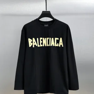 Reps Balenciaga Long Sleeves Black Cotton Pure Ribbed Fabric