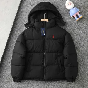 High Quality Ralph Lauren Cotton-Padded Coat Red Cotton Down Nylon Adjustable Drawstring Winter