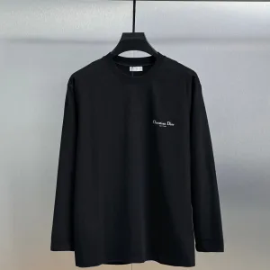 Designer Dior Long Sleeves Black Cotton Pure Ribbed Fabric