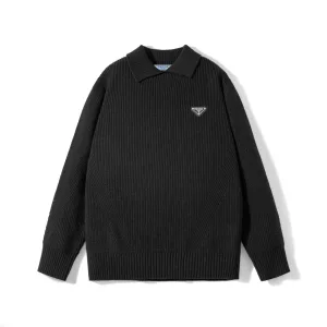 High Quality Prada Sweater Red Wool Blend Genuine Leather Autumn Winter And