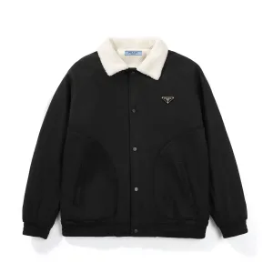 Luxury Prada Outerwear Red Wool Lambswool Genuine Leather Suede Autumn Winter And