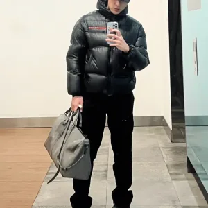 High Quality Prada Outerwear Red Goose Down Nylon Microfiber Fabric Soft Touch Side Stripes