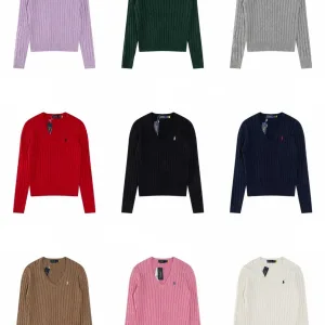 Designer Luxury Ralph Lauren Sweater Red Cotton Pure Cable Knit Easy To Match Embroidery