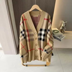 High Quality Super Clone Burberry Sweater Red Jacquard Spring Autumn Fine Stitches
