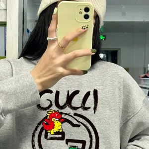 Super Clone AAA Gucci Hoodie Black Fleece Suede Autumn
