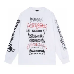 AAA Balenciaga Long-Sleeved Ash Cotton Pure Ribbed Fabric Embroidery