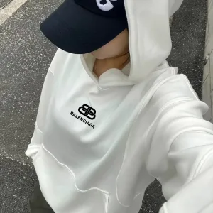 Super Clone Balenciaga Hoodie Red Cotton Fleece Fabric