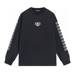 Super Clone Designer Balenciaga Long-Sleeved Red Cotton Ribbed Fabric Embroidery