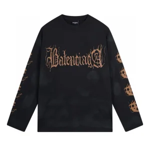 Reps High Quality Balenciaga Long-Sleeved Blue Cotton Neckline Stitching Embroidery