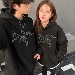 Designer Archaeopteryx Hoodies Black Cotton Fleece Fabric Embroidery