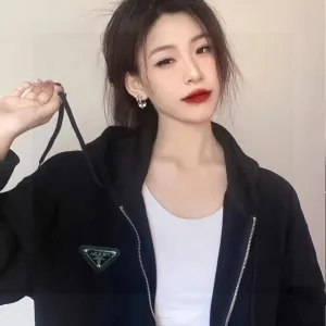 Designer Prada Jacket Red Cotton Fleece Patch