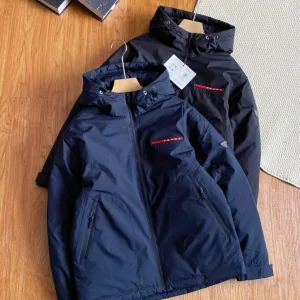 Reps Designer Prada Down Jacket Red Goose Nylon Zippered Pocket