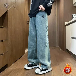 Luxury Chrome Hearts Jeans Blue Fleece Denim Thick