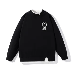 High Quality Super Clone Ami Sweater Red Wool Blend Autumn Winter And Embroidery