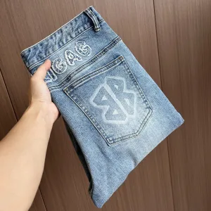 Reps High Quality Balenciaga Jeans Ash Denim High-End Quality Winter Embroidery