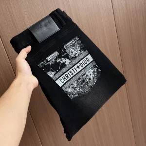 Super Clone High Quality Dior Jeans Ash Denim High-End Quality Winter Embroidery