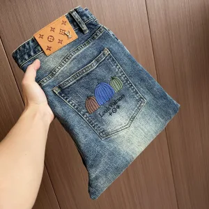 High Quality AAA Louis Vuitton Jeans Ash Denim High-End Quality Winter Embroidery