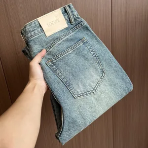 Designer High Quality Loewe Jeans Ash Denim High-End Quality Autumn Winter Embroidery