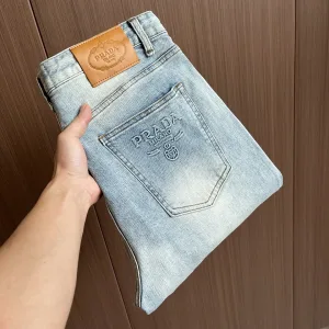 Luxury Prada Jeans Ash Denim High-End Quality Autumn Winter Embroidery