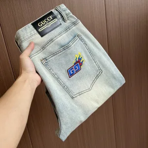 Reps AAA Gucci Jeans Ash Denim High-End Quality Winter Embroidery