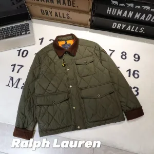 Designer High Quality Ralph Lauren Cotton-Padded Coat Green Cotton Nylon Corduroy Fabric