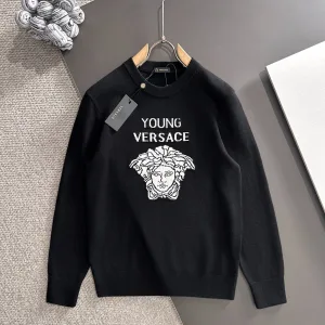 Luxury Super Clone Versace Wool Sweater Red Jacquard Lace Autumn Winter And