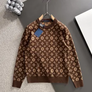 Luxury High Quality Louis Vuitton Wool Sweater Red Jacquard Autumn Winter And