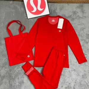High Quality AAA Lululemon Set Red Autumn Winter