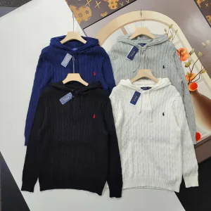 AAA Ralph Lauren Sweater Red Cotton Pure Cable Knit Easy To Match Autumn Winter Embroidery