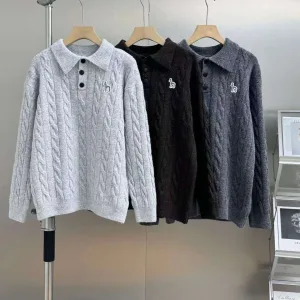Super Clone Luxury Hazzys Sweater Brown Wool Down Cable Knit Urban Chic Autumn Winter
