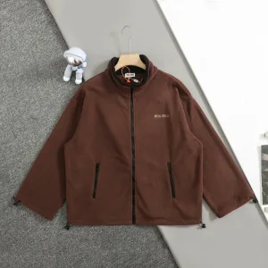 Super Clone Miu Coat Red Cotton Polyester Acrylic Fleece Fabric Spring Embroidery Zippered Pocket
