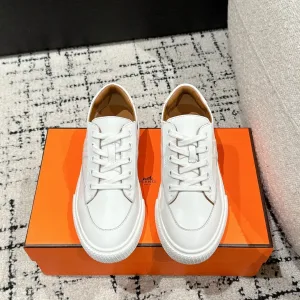 Luxury Hermes Sneakers White Sheepskin Cowhide Pu Outsole Tpu Simple And Versatile Urban Style