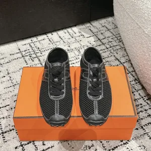 Luxury Hermes Casual Shoes Ash Top-Grain Cowhide Sheepskin Mesh