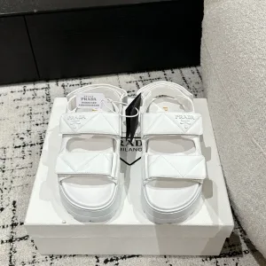 Luxury Designer Prada Sandals Ash Sheepskin